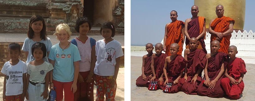 Bagan, Burma, Myanmar - Monks and Burmese kids in Bagan
