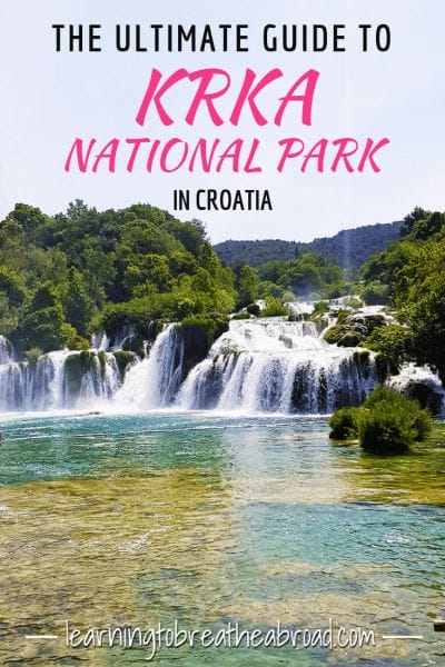 Krka National Park is one of the most stunning natural attractions in Croatia. Swim in crystal clear aquamarine water and spend hours navigating the layers of travertine waterfalls as they cascade down the river. This ultimate guide to Krka National Park will give you all the info you need to plan your trip | Things to do in Croatia | Waterfalls in Croatia | Things to do in Split | #KrkaNationalPark #Croatia #Balkans #BalkanTravel #Europe 