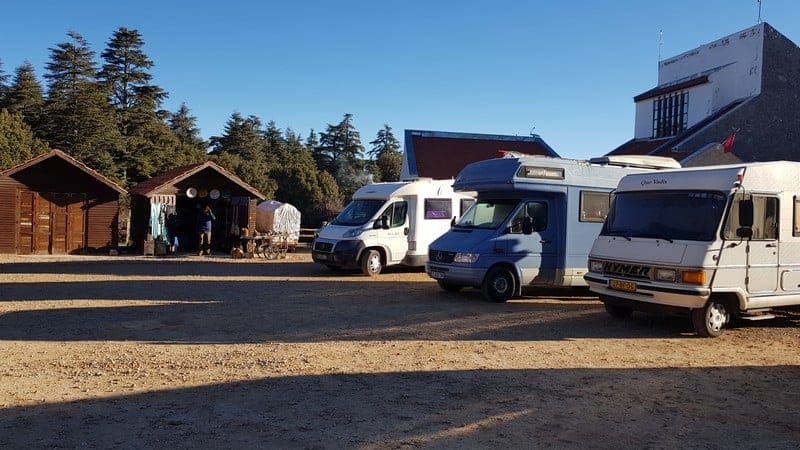 Wild camping in the carpark in the cedar forest in Azrou