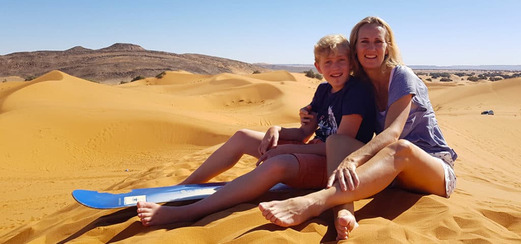 Camel rodes and sandboarding in Merzouga in Morocco