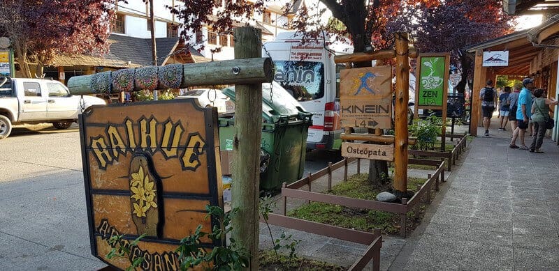 Wooden signposts in San Martin de Los Andes in Argentina