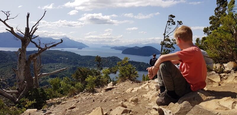 View of lakes from Cerro Campinaro in Bariloche in Argentina