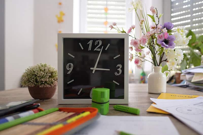 desk with stationery for homework